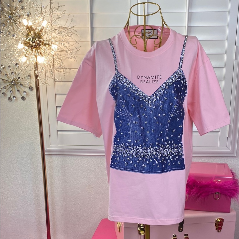 Rhinestone Denim Illusion Tee